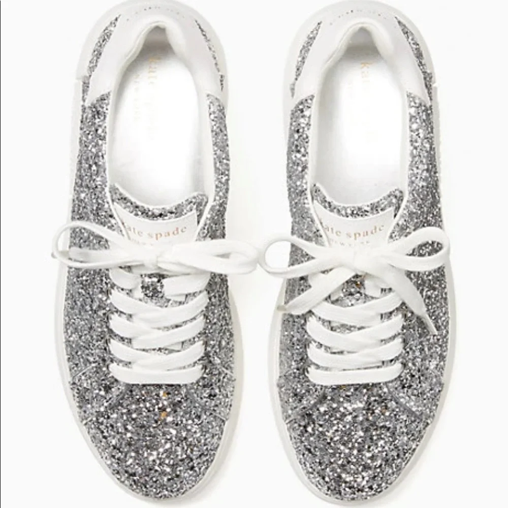 Kate Spade New York Lift Glitter Sneaker Silver Size 7